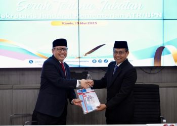 Kementerian ATR/BPN menggelar serah terima jabatan (Sertijab) Sekretaris Jenderal (Sekjen) pada Kamis (15/05/2025), di Kantor Kementerian ATR/BPN, Jakarta. (FOTO : ISTIMEWA)