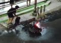 Sepeda motor Honda CB 100 hangus terbakar di sebelah selatan lampu merah air mancur Kroya. (FOTO : ISTIMEWA)