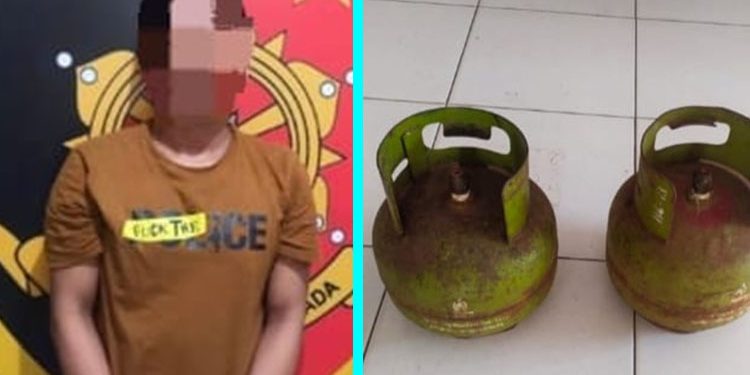 Tersangka HW, seorang residivis yang tertangkap warga usai kepergok mencuri dua buah tabung gas elpiji 3 kg. (FOTO : ISTIMEWA)